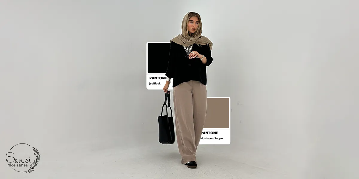 کت لینن + تیشرت طرح‌دار + کیف دوشی